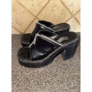 Somethin’ Else by Skechers Y2K 90s Chunky Platform Heels Black Faux Zip Sz 7.5